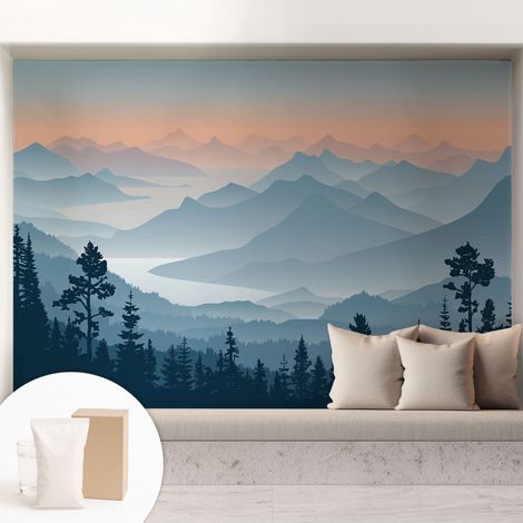 Tapete Dekorative Vliestapete mit Klebe für Wand - Mustertapete - moderne Einrichtung - für Büro Bergpanorama 208x146 cm (1/5)