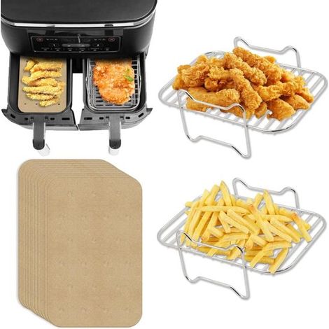Sets mit je 8 Litern Airfryer Einsätzen Airfryer Zubehörset inklusive 100 Ölpapier für Ninja Foodi DZ201 DZ401 Papiereinlagen für Doppelkorb Dörr (1/4)