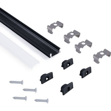 Perfil Tira LED Superficie - 17x8mm - Kit Completo - 2 Metros - Negro-Blanco (1/5)