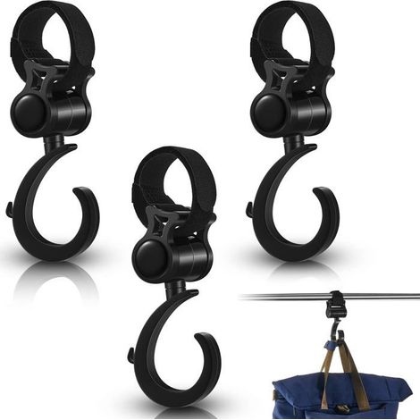 BelleRise - Lot de 4 crochets pour déambulateur, clip multifonction rotatif à 360° pour poussette, crochet pour sac à langer. (1/5)
