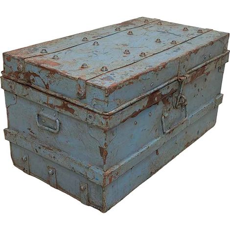 Maleta de metal acabado artesanal azul 67x37x25h cm
