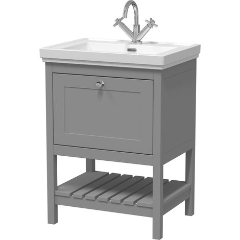 Balterley Coppenhall Bathroom Floor Standing 1 Drawer Vanity & 1 Tap Hole Basin, Cool Grey, 630mm (1/4)