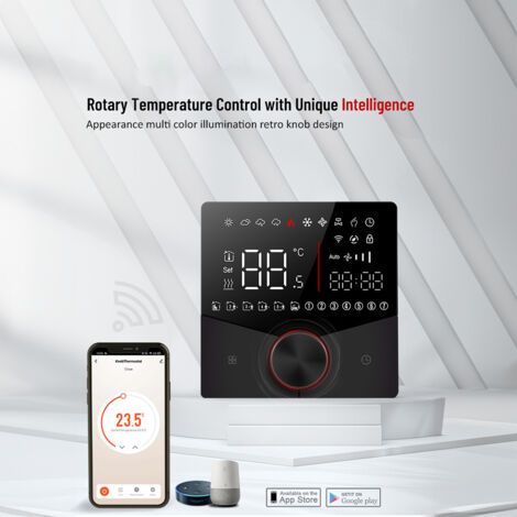 Thermostat WiFi intelligent Tuya, commande vocale, bouton de contrôle de température numérique hebdomadaire programmable avec couleur de lumière variable pour chauffage électrique, compatible T (1/5)