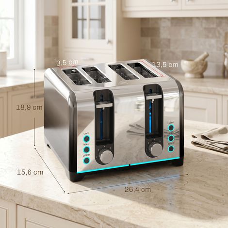 4-Scheiben-Toaster mit 7 Bräunungsstufen, Aufwärm-, Auftau- und Abbruchfunktion (1/5)