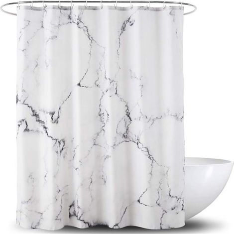 Rideau de douche en tissu - Bordure renforcée imperméable - Lavable - Plusieurs tailles - Tissu polyester à motif marbre, 180 x 180 cm, parfait pour la salle de bain. (1/5)