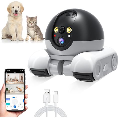 Robot de Caméra, Caméra pour Animaux de Compagnie à Double Objectif 1080p, de sécurité Intérieure WiFi, Suivi du Mouvement, Conversation à Deux Voies (1/5)