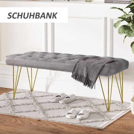 Banc d'entrée avec repose-chaussures, revêtement velours gris, 116x44,5x49cm, parfait pour couloir et entrée (1/5)