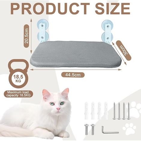 Hamac pour Chat, Chats Places de Fenêtre Chats, Respirant Surveiller, Prendre Bains Soleil Et Grimper, Ventouses Puissantes, Tissu Lavable, Supporte Jusqu'à 15kg Maximum (1/4)