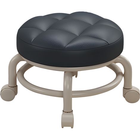 Decdeal Tabourets à roulettes bas avec roue universelle pivotant à 360 degrés en cuir PU rond avec roues muettes pour la maison, le bureau, le garage, le magasin, le fitness (1/5)