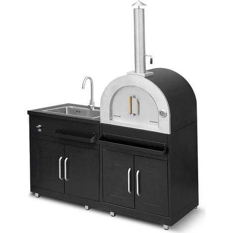 Cuisine extérieure en métal avec 2 modules évier et four à pizza