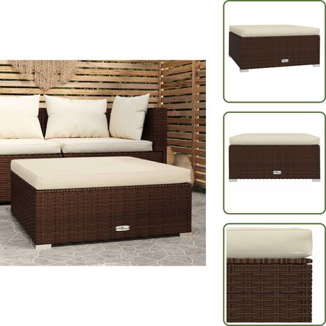 The Living Store Poggiapiedi da Giardino Cuscino Marrone 70x70x30 cm Polyrattan - Cuscino da patio