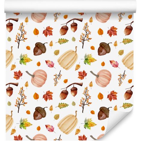 Papier peint d'automne blanc, crème et pêche pour le salon et la chambre 50x1000 cm (1/5)
