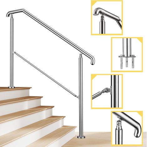 Garde-corps rampe escalier en inox 201 4 à 5 marches main courante 162x102.5cm pour jardin entrée reglable angle 0-60°