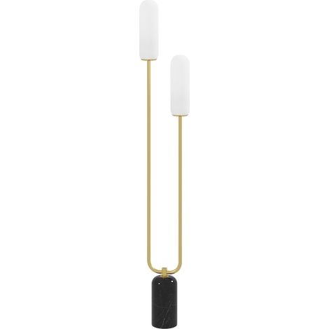 Lampadaire sur pied salon avec 2 abat-jours en verre, base marbre, interrupteur au pied, blanc (1/5)