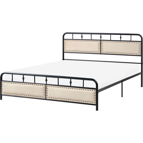 Metal Bed Black Iron Slatted Frame EU King Size 5ft3 Fabric Contemporary Traditional BREUILLET (1/5)