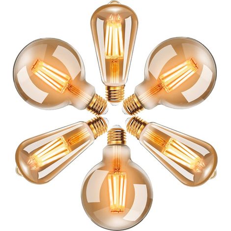 E27 Vintage Edison G95 ST64 LED-Glühbirne – 6er-Pack – Bernsteinfarbenes Glas – 2200 K Warmweiß – Innendekoration (1/5)