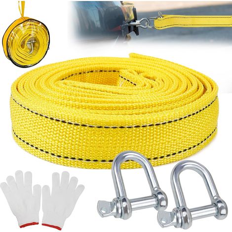 Sangle de Remorquage Cordes de Remorquage Voiture Câble De Voiture 4M 5T pour Récupération Hors Route avec 2 Crochets Renforcés et Gants (1/5)