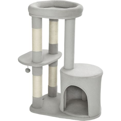 Arbre à chat 60 x 45 x 90 cm poteaux à griffer niche douillette scandinave stable en panneau de particules gris clair (1/5)