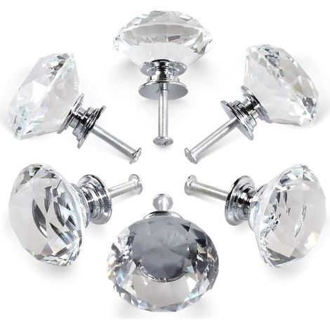 Poignées en cristal,poignées de porte d'armoire à tiroir en cristal de diamant de 30 mm,poignées de porte en verre de cuisine,armoires de rangement et coiffeuses pour cuisines à domicile et bureaux,6P (1/5)