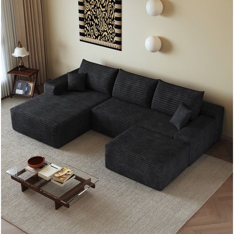 270 cm modulares Ecksofa mit L-Recamiere, Stoff, ohne Montage, schwarz OKMYHOME (1/5)