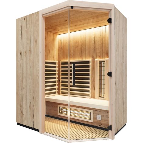 Infraworld Prima 1 Infrarotkabine mit ABC-Strahler/Flächenheizung/Salzverdampfer Holzart: Eiche rustikal - Breite: 152 cm