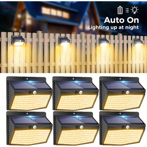 Lampe Solaire Extérieur Blanc Chaud, Lot de 6 Lumiere Solaire Exterieur Détecteur de Mouvement 3 Modes 138 LED Eclairage Exterieur Solaire étanche pour Jardin