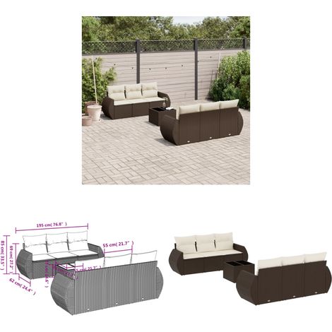 vidaXL Salon de jardin avec coussins 7 pcs marron résine tressée (1/3)
