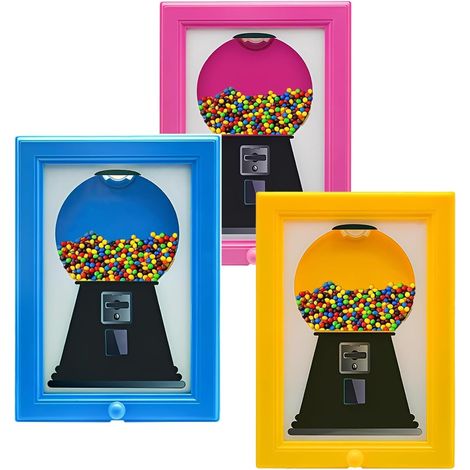 Cadre photo distributeur de bonbons – Pot mural à suspendre pour machine à gomme, distribution rapide pour bonbons, noix et friandises pour animaux (bleu + rose + jaune) (1/5)