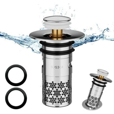1 Pièces Bouchon de lavabo inox, Pop up Bouchon de vidage Universel, Bouchon de Vidange Amélioré, Flitre de Vidange Anti-Bloqué, Avec filtre net, pour Baignoire, Cuisine, Lavabo (33-40mm) - Argent. (1/5)