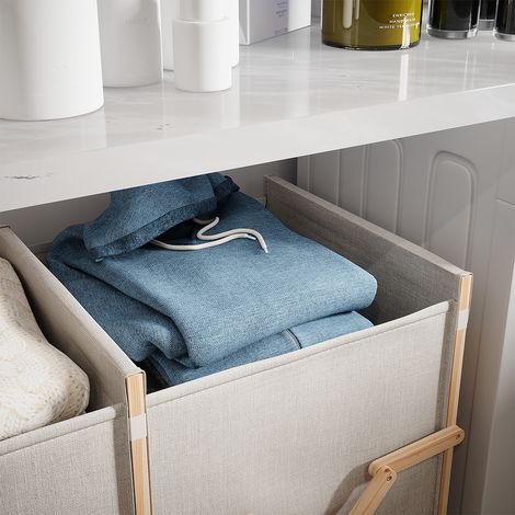 Mueble de baño para ropa sucia Bruno, Beige, 80 x 64 cm con 2 compartimentos, Vicco