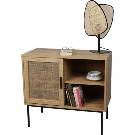 Kleines Sideboard mit 1 Tür und 2 Fächern – Maße 80x39x73 cm, Farbe Eiche und Schwarz – Kollektion SAVORY