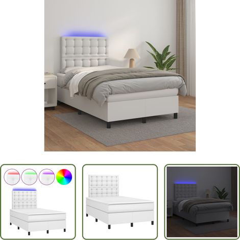 vidaXL LED-Bett - Boxspringbett mit Matratze & LED Weiß 120x200 cm Kunstleder (1/5)
