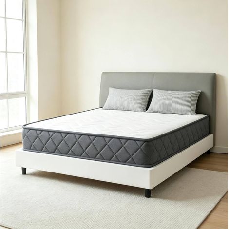 Materasso 160x200x20 cm in schiuma e poliestere bianco e grigio – MEUBLIV (1/5)
