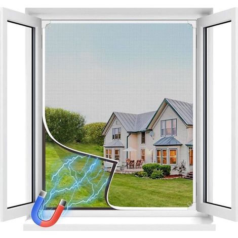 Moustiquaire Fenêtre Magnétique Ajustable 130x150 cm Cadre Détachable Fibre de Verre Installation Simple Sans Perçage (1/4)
