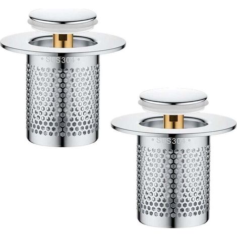 Crépine d'évier en acier inoxydable avec bouchon de vidange escamotable et collecteur de cheveux, crépine de sol en acier inoxydable, convient aux salles de bains et aux baignoires. (1/4)