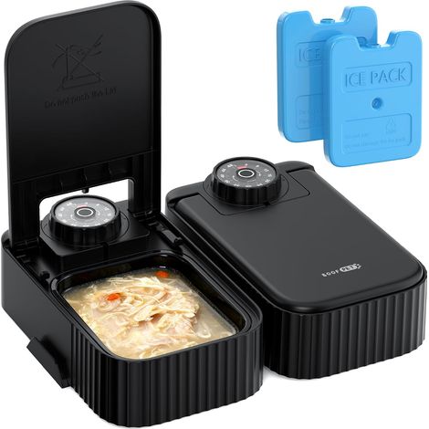 Distributeur de nourriture automatique pour animaux avec minuterie, programmable jusqu'à 48 heures, idéal pour croquettes et nourriture humide, avec blocs réfrigérants inclus pour garder les repas fra (1/5)