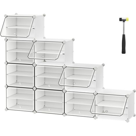 Songmics – Étagère à chaussures modulable 10 compartiments – Rangement pour 40 paires – Structure en acier – Dimensions 32x83x156 cm – Blanc nuage et transparent (1/5)