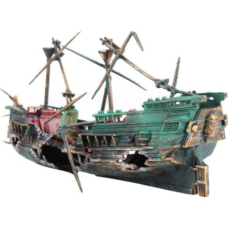 Décoration Aquarium Épave de Bateau Naufragé, Ornement Paysage Subaquatique avec Détails de Coque Brisée (1/5)