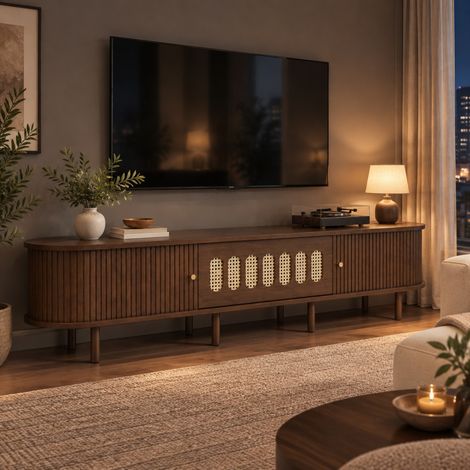 Mobile TV 180 x 40 x 40 cm in MDF, colore noce scuro, per TV fino a 80 pollici OKMYHOME (1/5)