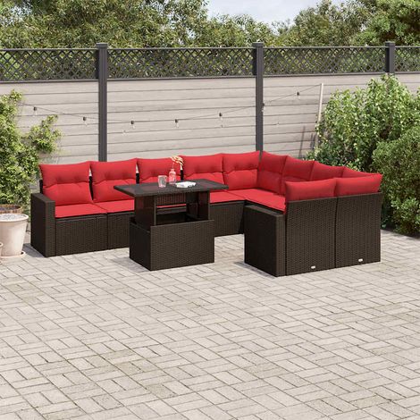 10-teiliges Gartensofa-Set mit Kissen, braun, Polyrattan (1/5)