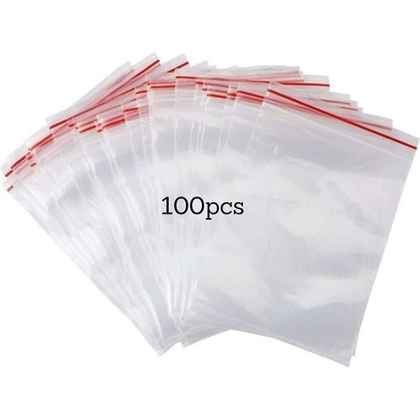 Sac Zip Réutilisable - 100 Pièces - 13 x 19 cm - Épaisseur 0,04 à 0,045 mm - Bord Rouge - Pour Emballage et Rangement (1/5)