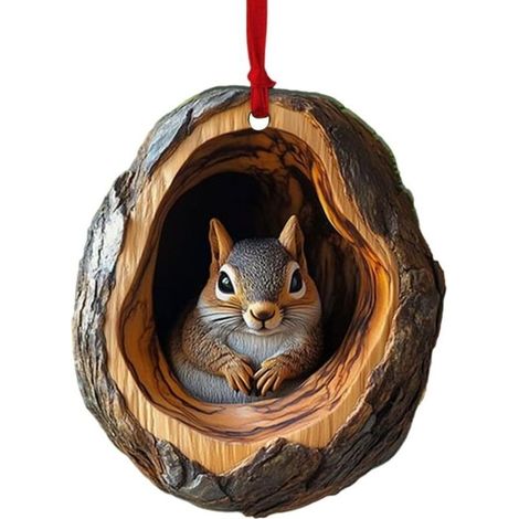 Decoration Noel, Ornement De Noël en Forme d'animal, Décoration d'animaux De La forêt, Ornement à Suspendre,Raton Laveur Hibou écureuil hérisson Lapin (écureuil) (1/4)