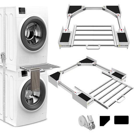Kit de superposition avec séchoir(53-68 cm) pour Lave linge, taille réglable (1/4)