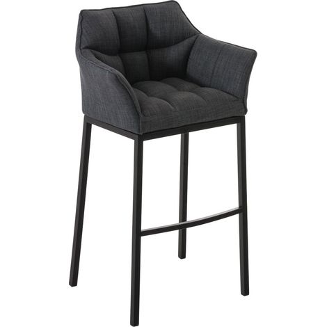 Sgabello da bar con poggiapiedi e schienale in tessuto grigio scuro e gambe in metallo nero 100001174