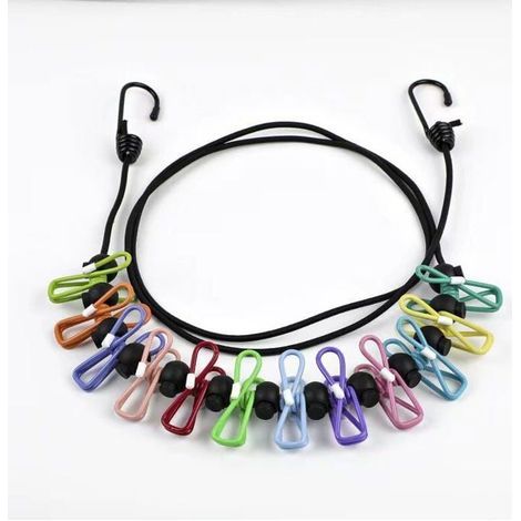 Corde à linge de voyage portable rétractable avec 12 pinces à linge (couleur), accessoire intérieur et extérieur (1/4)