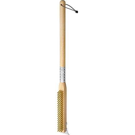 Brosse pour Four à Pizza, Brosse de Dettoyage pour Pierre à Pizza et Grille Barbecue, Poils en Laiton et Grattoir en Acier Inoxydable (1/5)