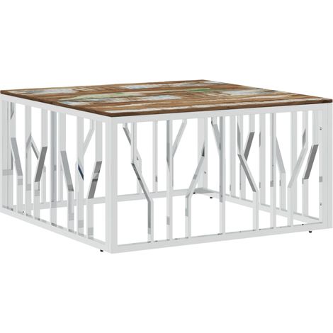 vidaXL Tavolino Salotto Argento in Acciaio Inox e Legno di Recupero (1/5)