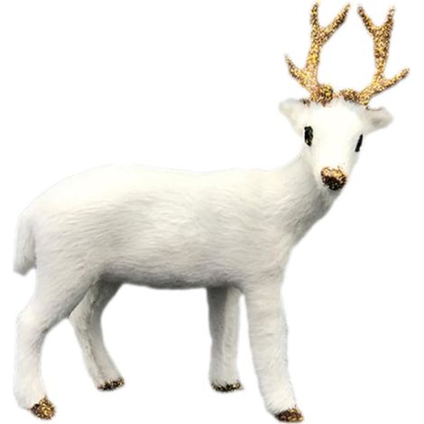 Ornement de Tableau de Bord Cerf Blanc en Peluche, Décoration de Noël pour Table et Étagère, Expression Vivante et Finition Soignée en Polyéthylène et Peluche Artificielle (1/5)