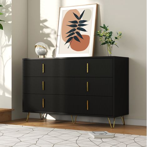 Buffet 120x40x77 cm en panneaux de bois noir et or, avec rangement pour salle à manger FloraGrace (1/5)