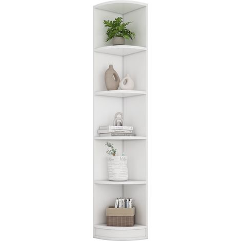 Étagère d'angle bibliothèque 5 niveaux en MDF, blanche, format compact 42 x 30 x 180 cm, forte capacité de charge, meuble gain de place  CHICFURN (1/5)